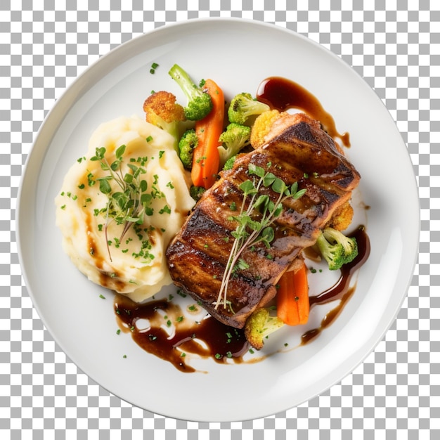 steak on plate on transparent background