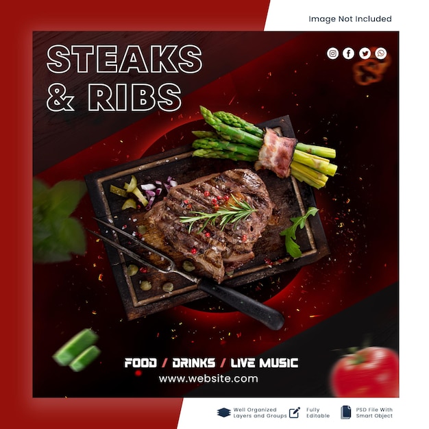 PSD steak and ribs food social media promotional instagram post