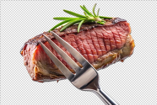 PSD a steak with a fork and a knife on it transparent