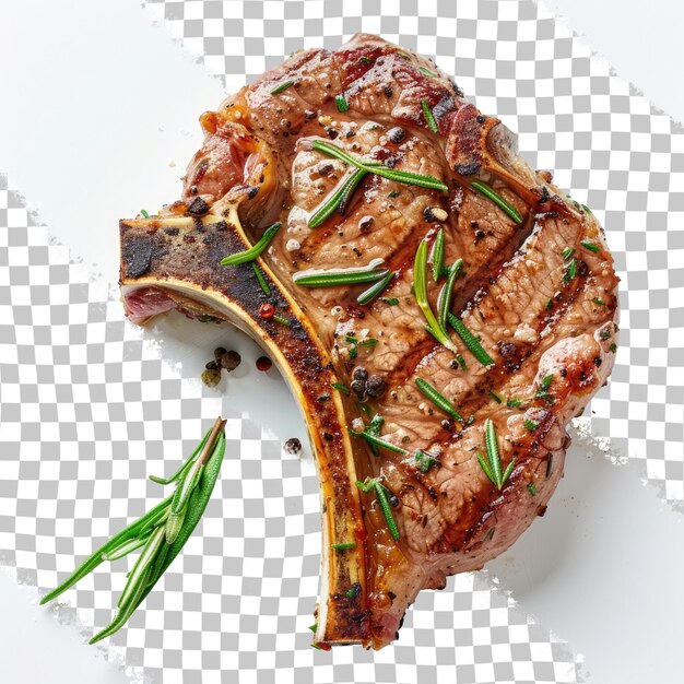 PSD a steak with a green sprig of rosemary on it