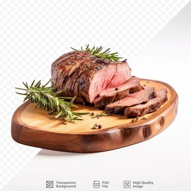 a steak on a wooden board with a pineapple on it.