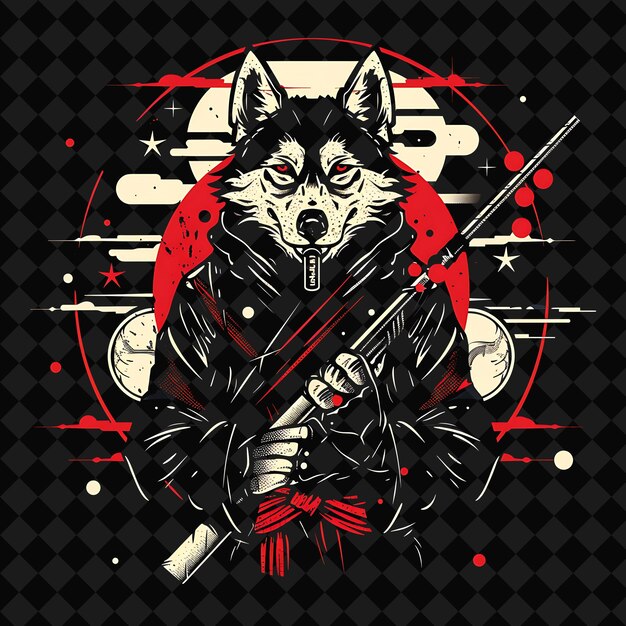 PSD stealthy asian wild dog ninja portrait holding a blowgun wit illustration animal warrior character