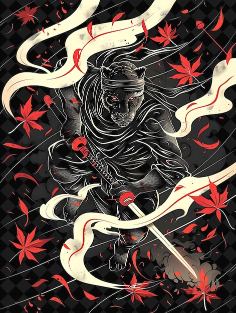 Stealthy Panther Ninja Portrait With Twin Kodachi Swords in Illustration Animal Warrior Character