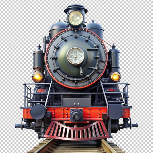 PSD steam locomotive train front view isolated on transparent background