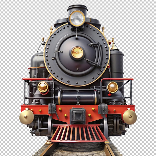 Steam locomotive train front view isolated on transparent background