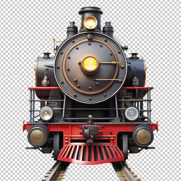 Steam locomotive train front view isolated on transparent background