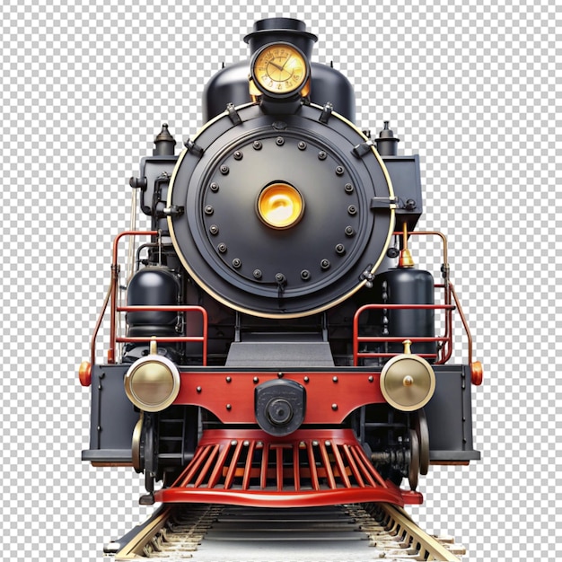 Steam locomotive train front view isolated on transparent background