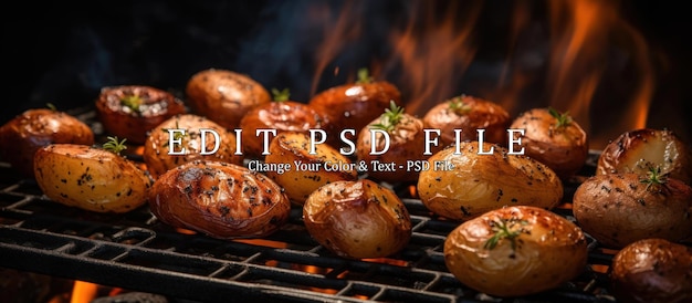 Steaming baby potatoes sizzle on the grill