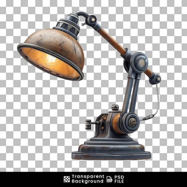 Steampunk desk lamp with glowing bulb png