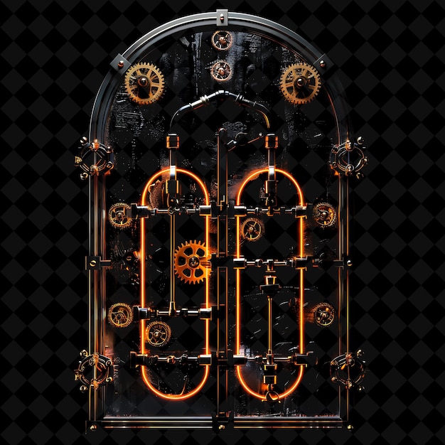 PSD steampunk time machine gate with clockwork gears and brass p png y2k shape neon color collection