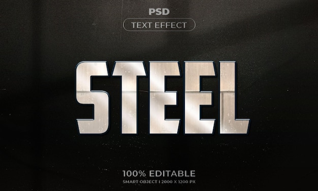 Steel 3d editable text effect style with background