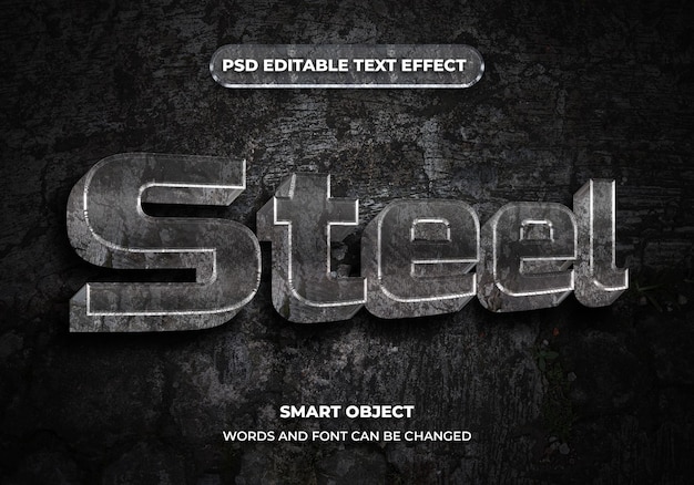 steel 3d editable text effect style