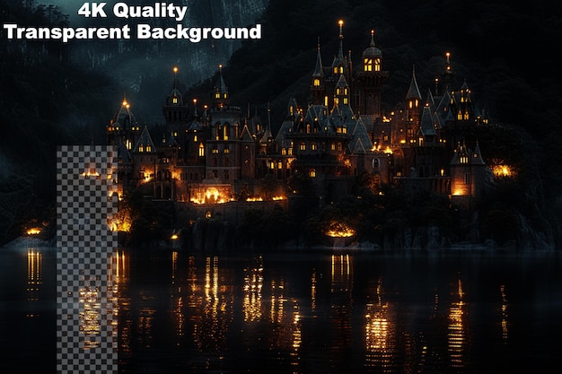 PSD step back in time with glowing medieval castles and fortifications on transparent background