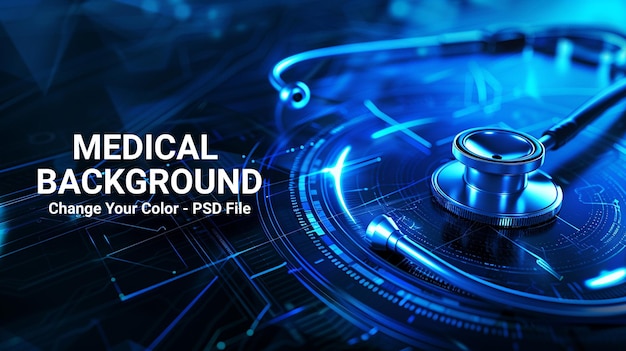 Stethoscope and medical equipment with digital waves in the style of technology background for healt