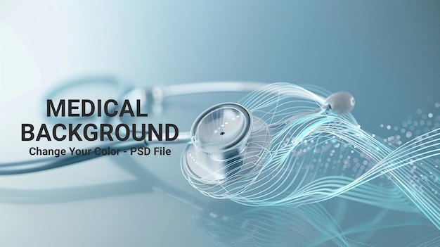 PSD stethoscope and medical equipment with digital waves in the style of technology background