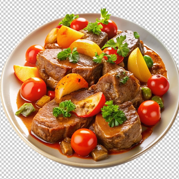 PSD stew with vegetables in a bowl on transparent background with editable mask layer