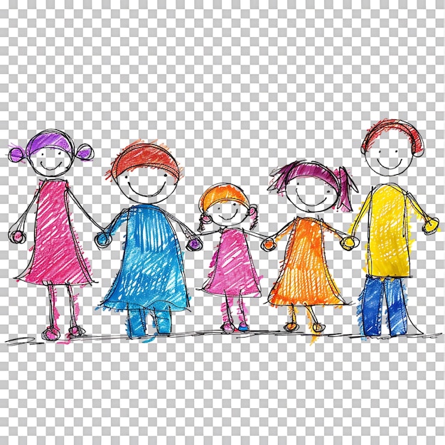 PSD stick figure family holding hands against transparent background generated by ai