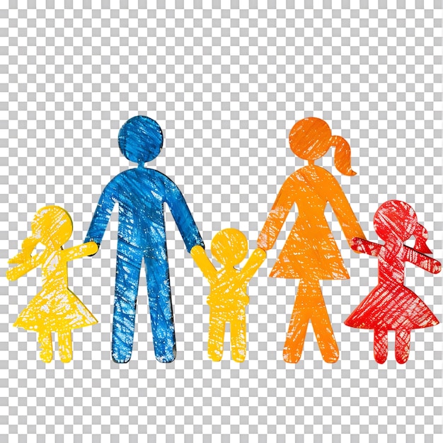 PSD stick figure family holding hands against transparent background generated by ai