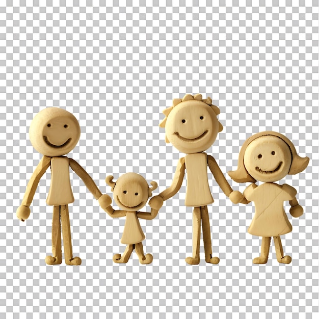 PSD stick figure family holding hands against transparent background generated by ai