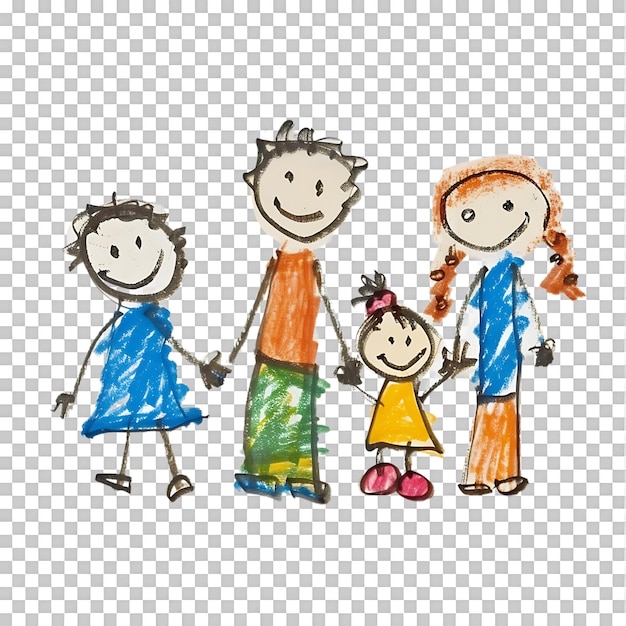 PSD stick figure family holding hands against transparent background generated by ai