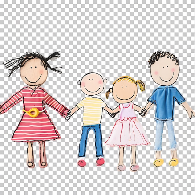 PSD stick figure family holding hands against transparent background generated by ai