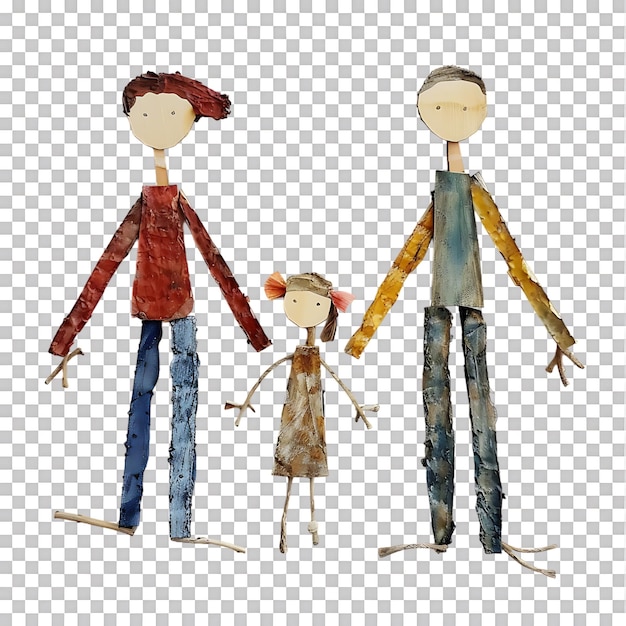 PSD stick figure family holding hands against transparent background generated by ai