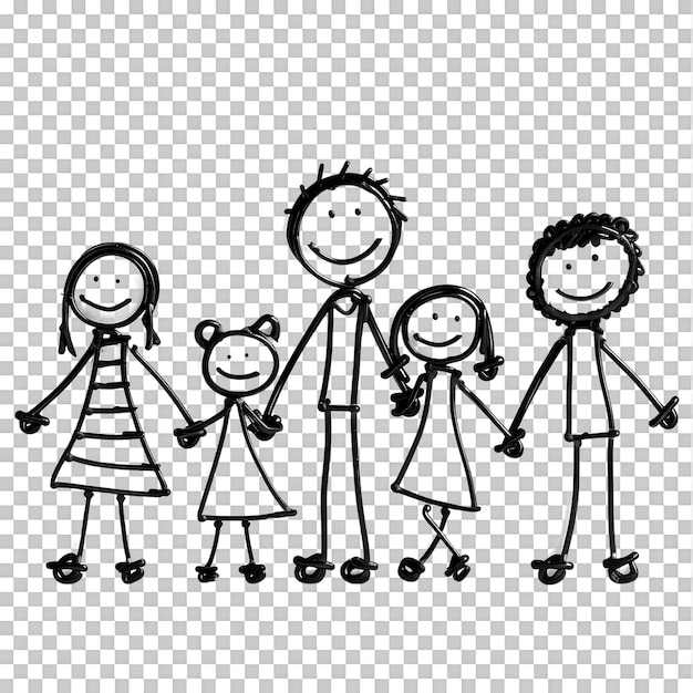 Stick figure family holding hands against transparent background generated by Ai