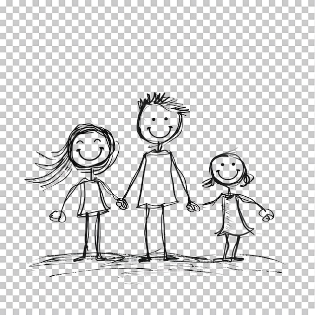 Stick figure family holding hands against transparent background generated by Ai