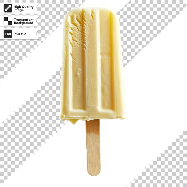 a stick of a yellow ice cream with the word ice cream on it