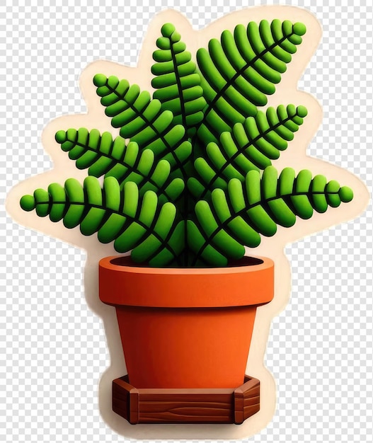 A sticker of A fern grows in a terracotta pot with a wooden stand