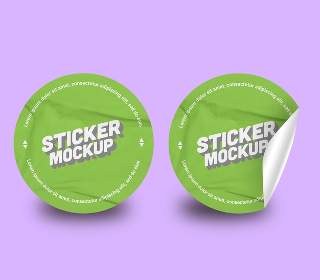 PSD sticker mockup design psd template realistic tag label circle wrinkled sticker set mockups