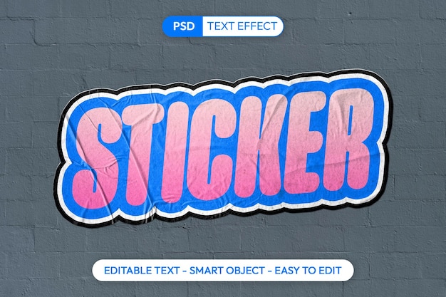 Sticker text effect paper sticky texture fully editable psd template plastic glow