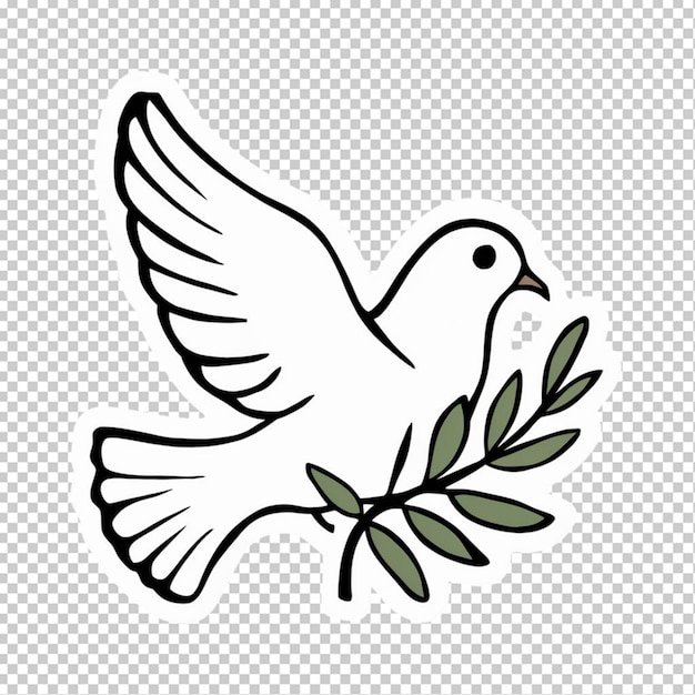 PSD sticker of a white dove with an olive branch isolated on transparent background