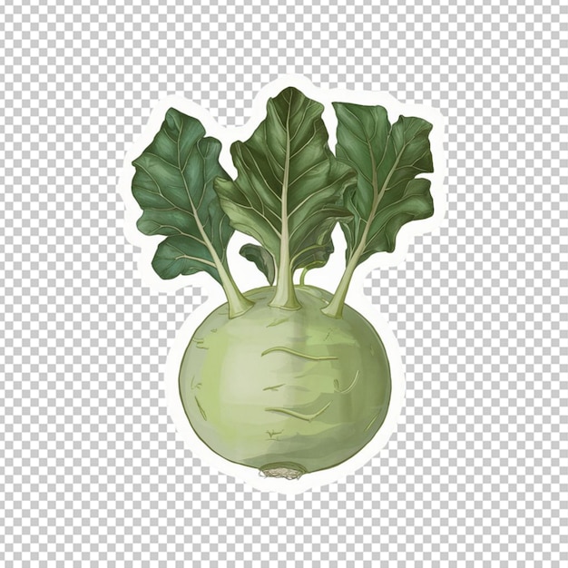 PSD sticker of a whole kohlrabi with green leaves isolated on transparent background