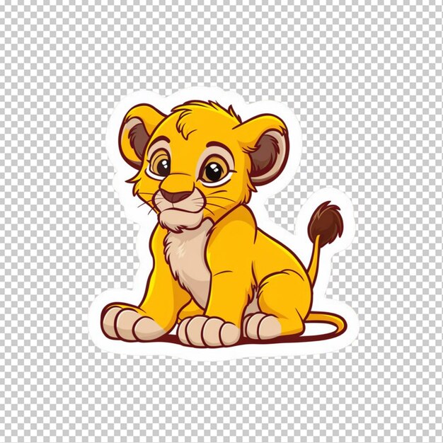 Sticker of a yellow lion cub isolated on transparent background