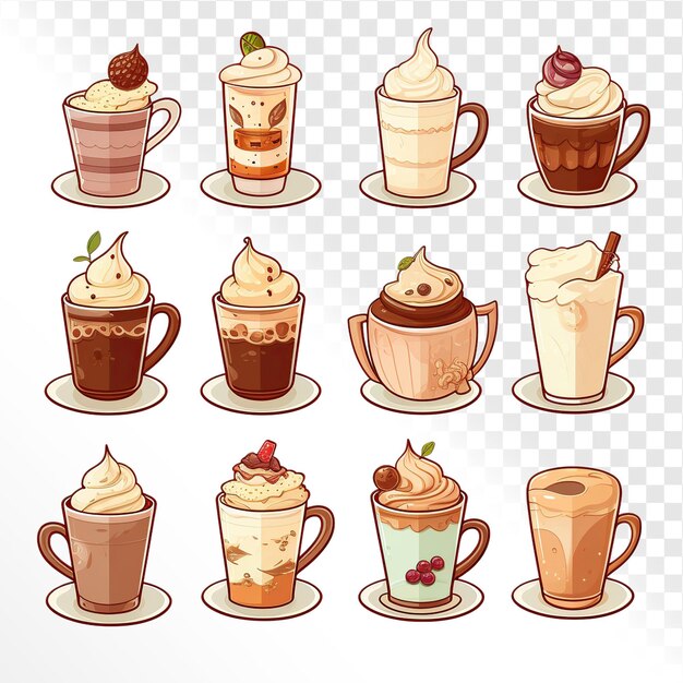 PSD stickers gourmet hot chocolates on white background