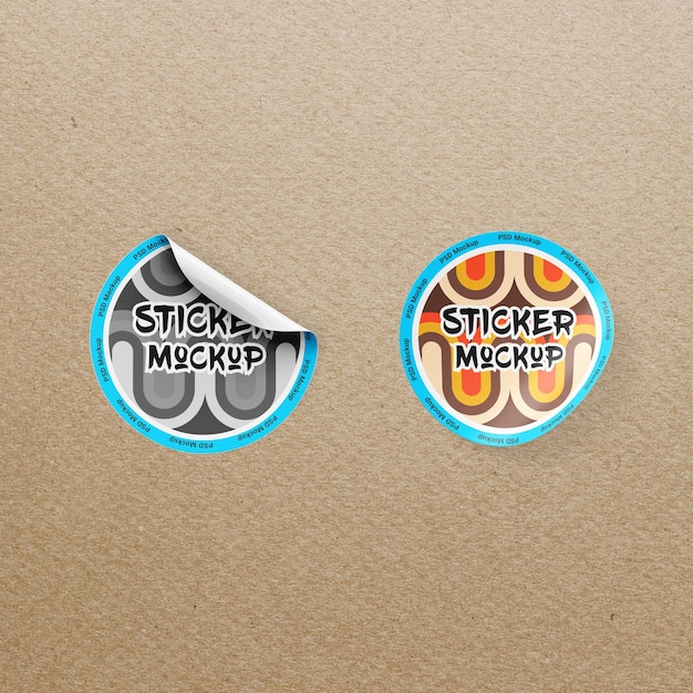 stickers that say stickers on a brown background sticker mockup psd