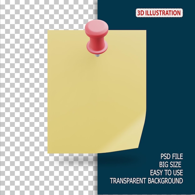 PSD sticky note office 3d icon illustration with transparent backgroundsticky