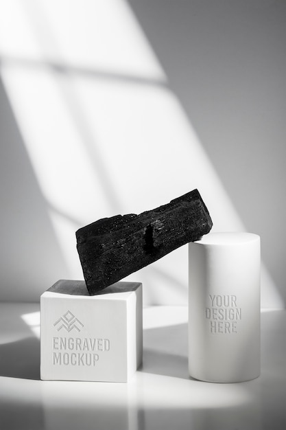 Still life of charcoal podium mockup