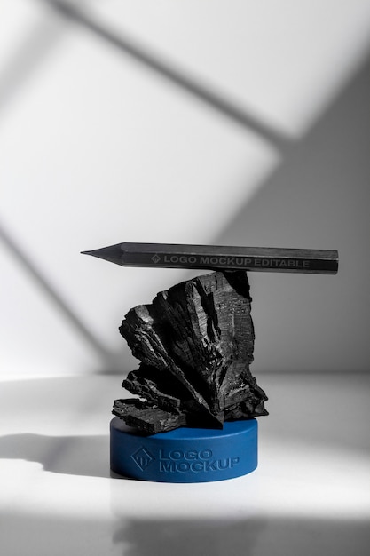 Still life of charcoal podium mockup