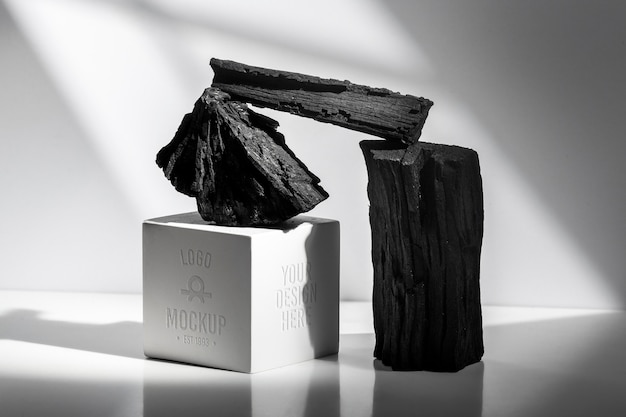 Still life of charcoal podium mockup