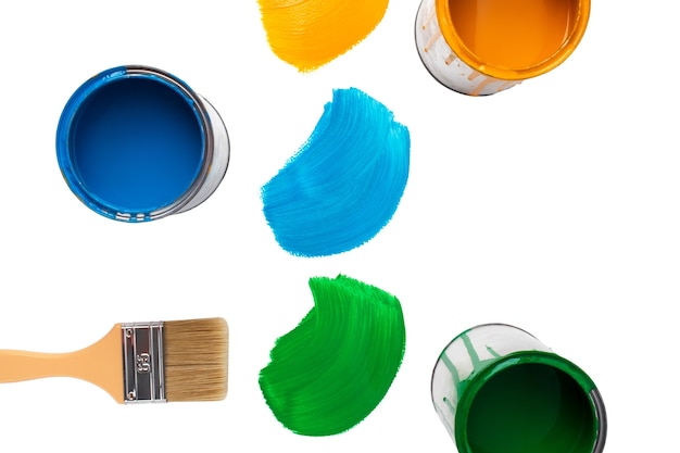 Still life of colorful paint cans isolated