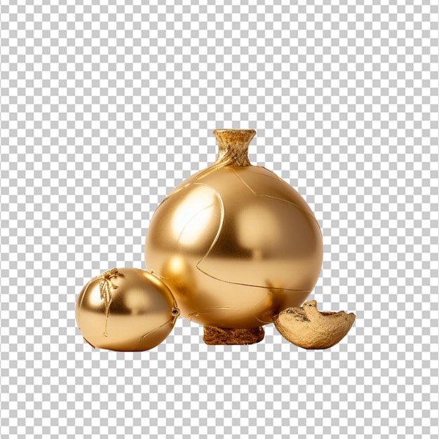 still life of golden object on white background