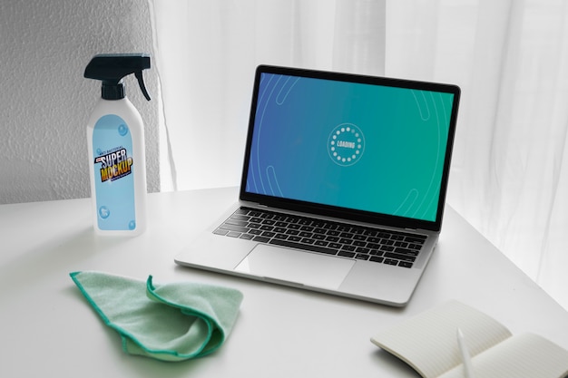 Still life of office cleaning mockup design