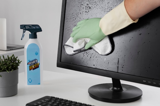 Still life of office cleaning mockup design