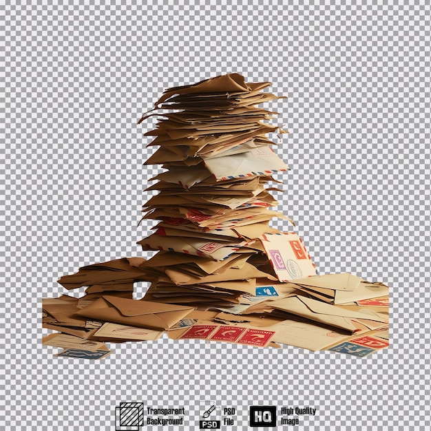 PSD still life of a stack of mail on transparent background