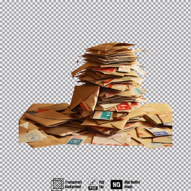 PSD still life of a stack of mail on transparent background