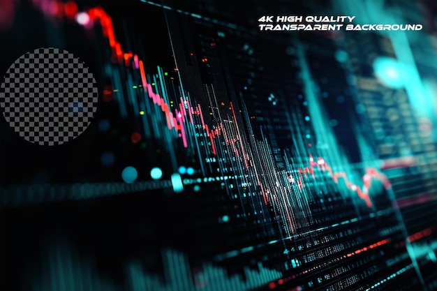 Stock market graph for trading analysis on transparent background