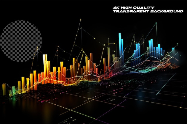 Stock market graph for trading analysis on transparent background