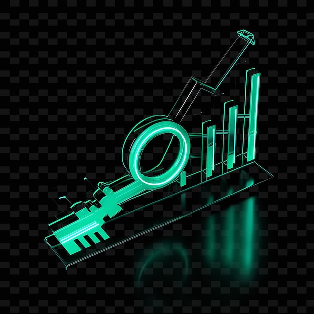 PSD stock market graph with key to success 3d icon with ascendin png trendy neon color shape